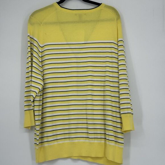 Lands' End 3/4 Sleeve Gold Button Yellow W/navy/white Stripe 2X EUC - Picture 6 of 8
